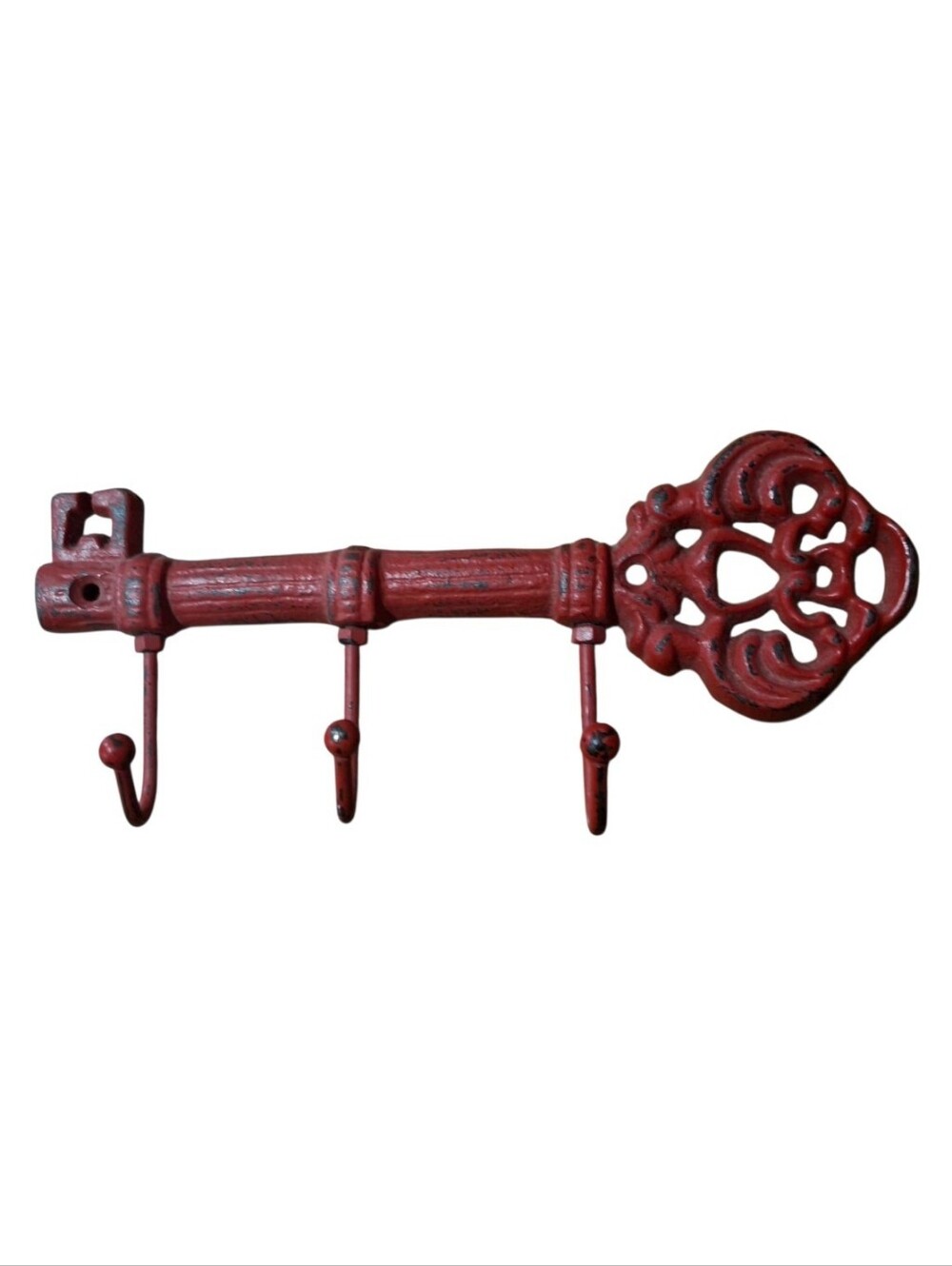 Cast Iron Skeleton Key Wall Hook Rack 3 Hooks Brown Rustic Victorian Decor 9 in.